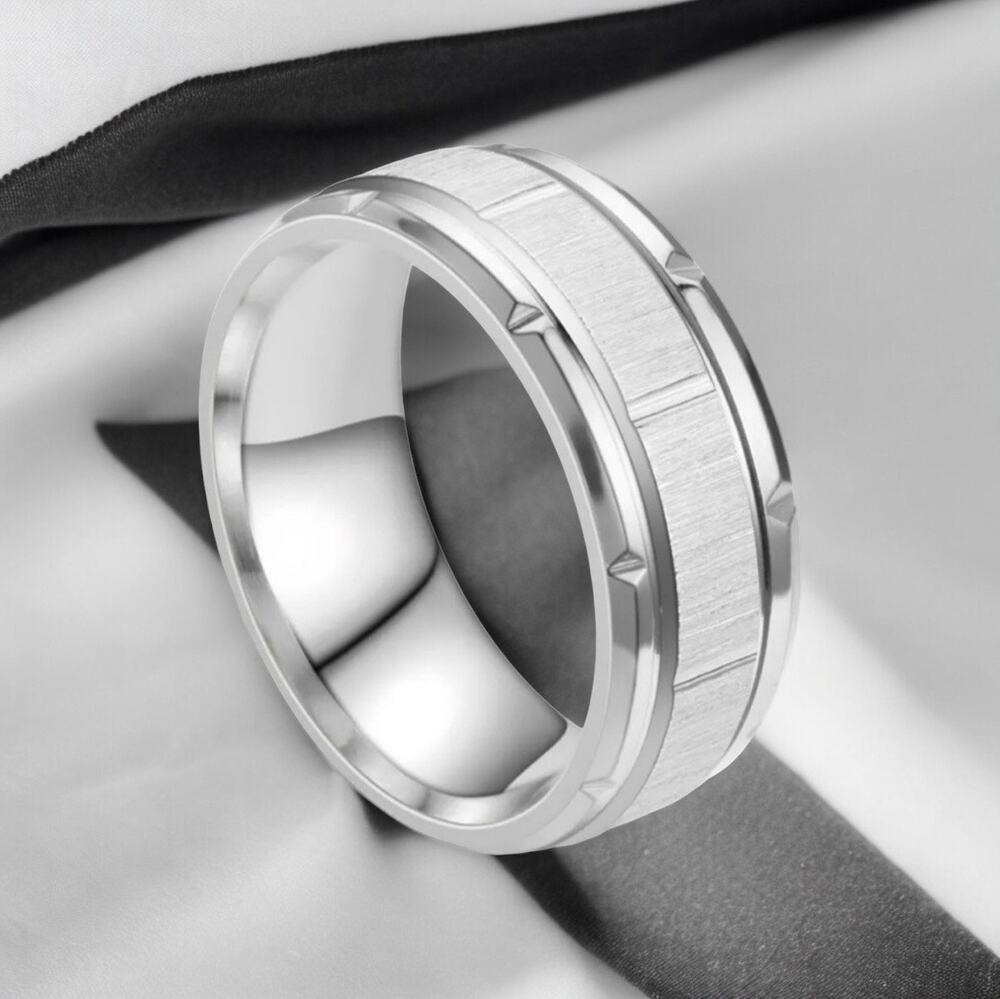 NEW 18K white gold plated men's wedding band ring jewelry size 9 B21B